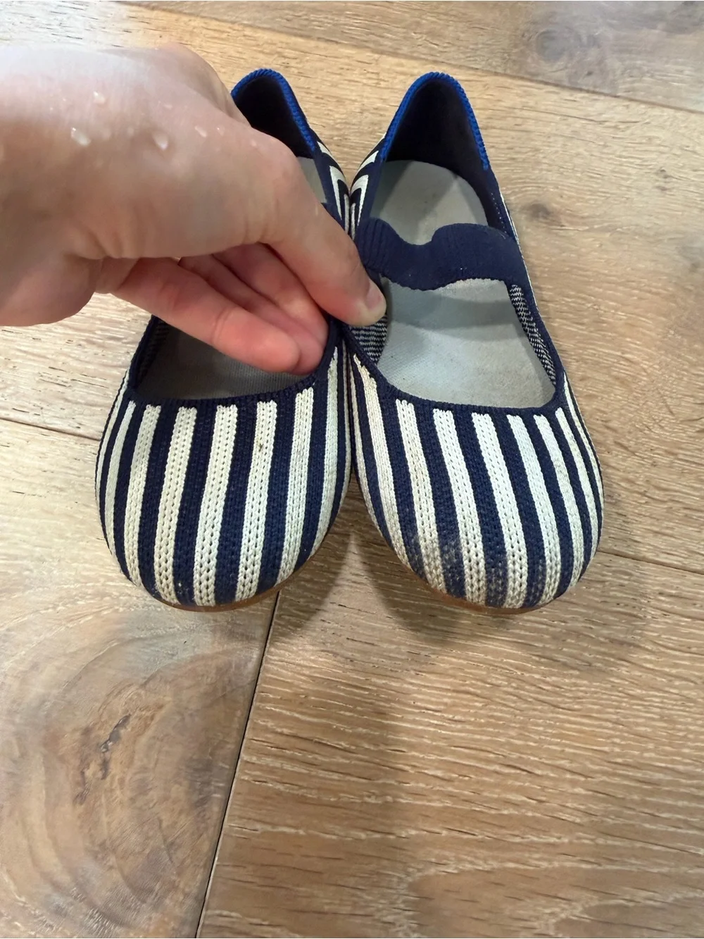 Rothy's Kids Navy & White Striped Mary Jane Flats